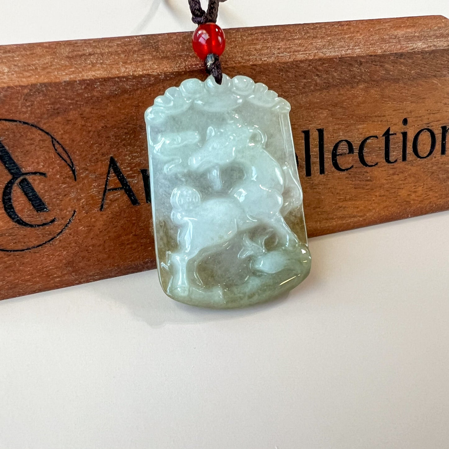 Jadeite Jade Sheep Goat Ram Chinese Zodiac Carved Pendant