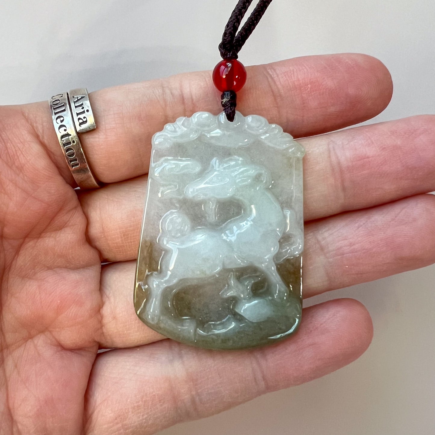 Jadeite Jade Sheep Goat Ram Chinese Zodiac Carved Pendant