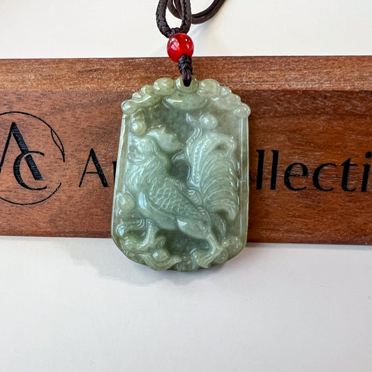 Rooster Chicken Jadeite Jade Chinese Zodiac Carved Rustic Pendant