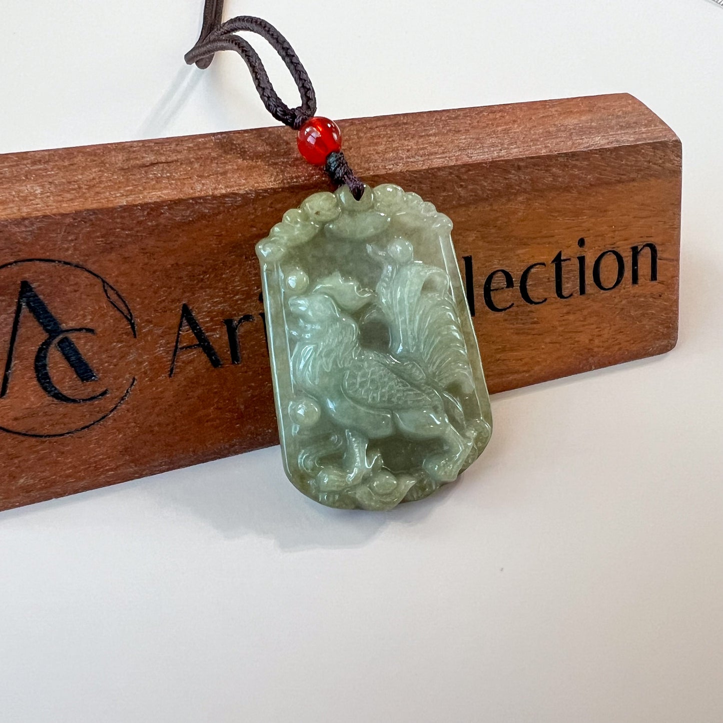 Rooster Chicken Jadeite Jade Chinese Zodiac Carved Rustic Pendant