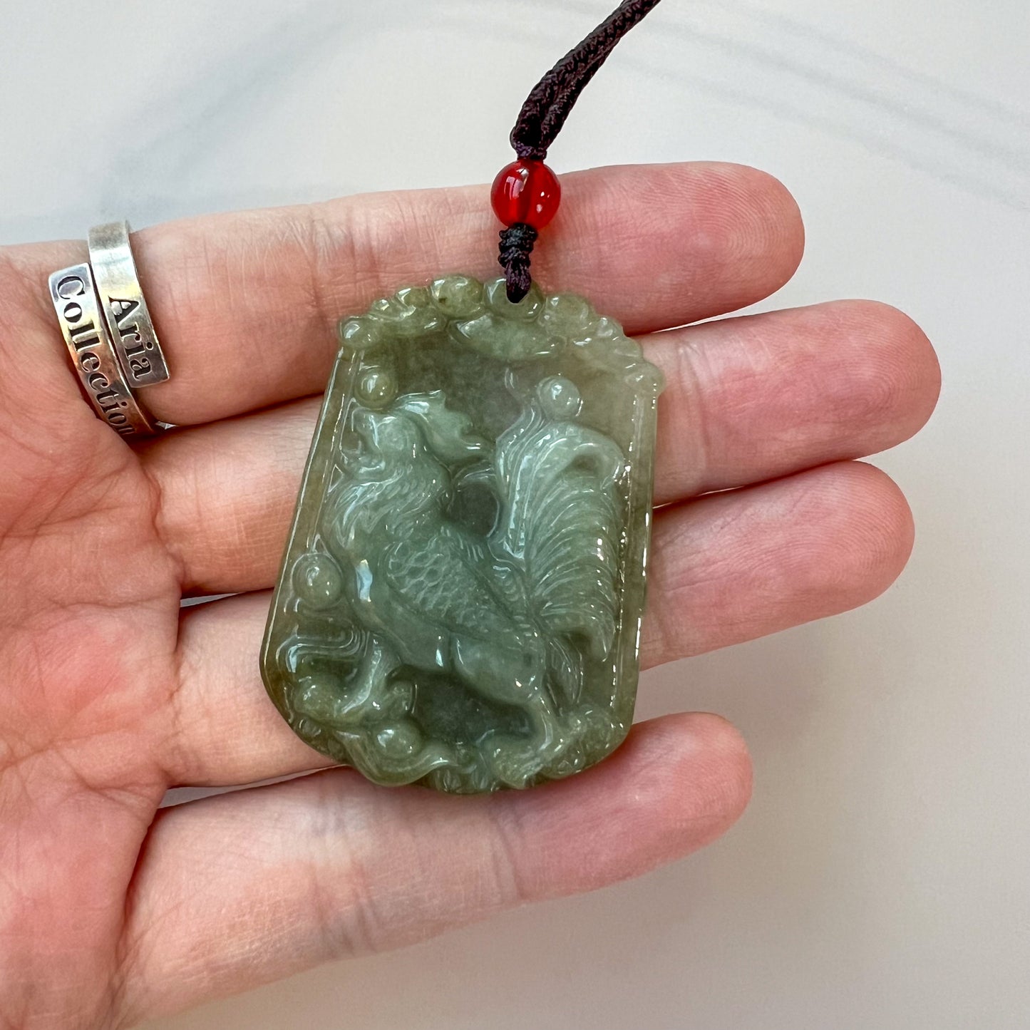 Rooster Chicken Jadeite Jade Chinese Zodiac Carved Rustic Pendant