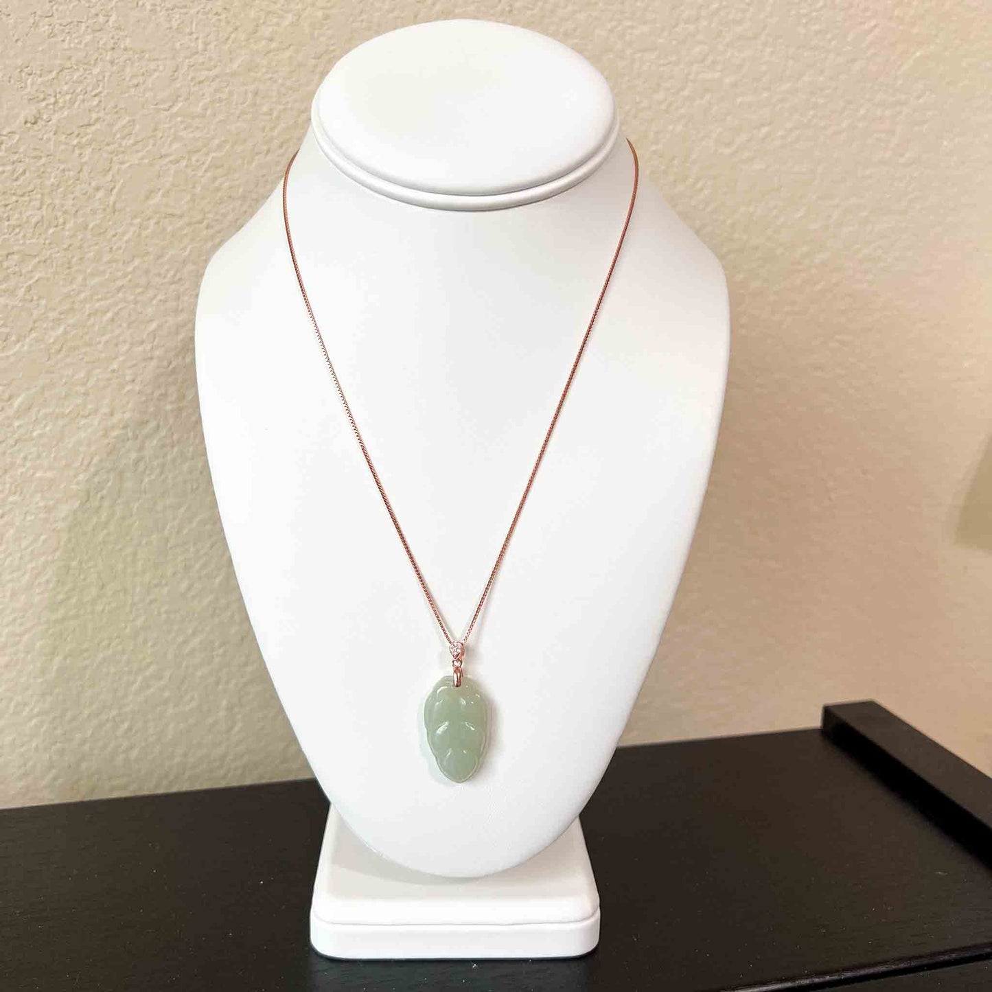 Jade Leaf, Light Green Yellow Jade Nephrite Jade, Leaf Minimalist Pendant Rose Gold Plated Sterling Silver Necklace, YS-0722-HY38529634030