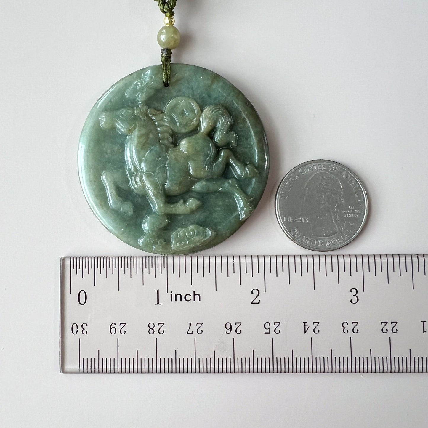 Green Horse Jade Jadeite Chinese Zodiac Carved Pendant Necklace, YJ-0322-0319663