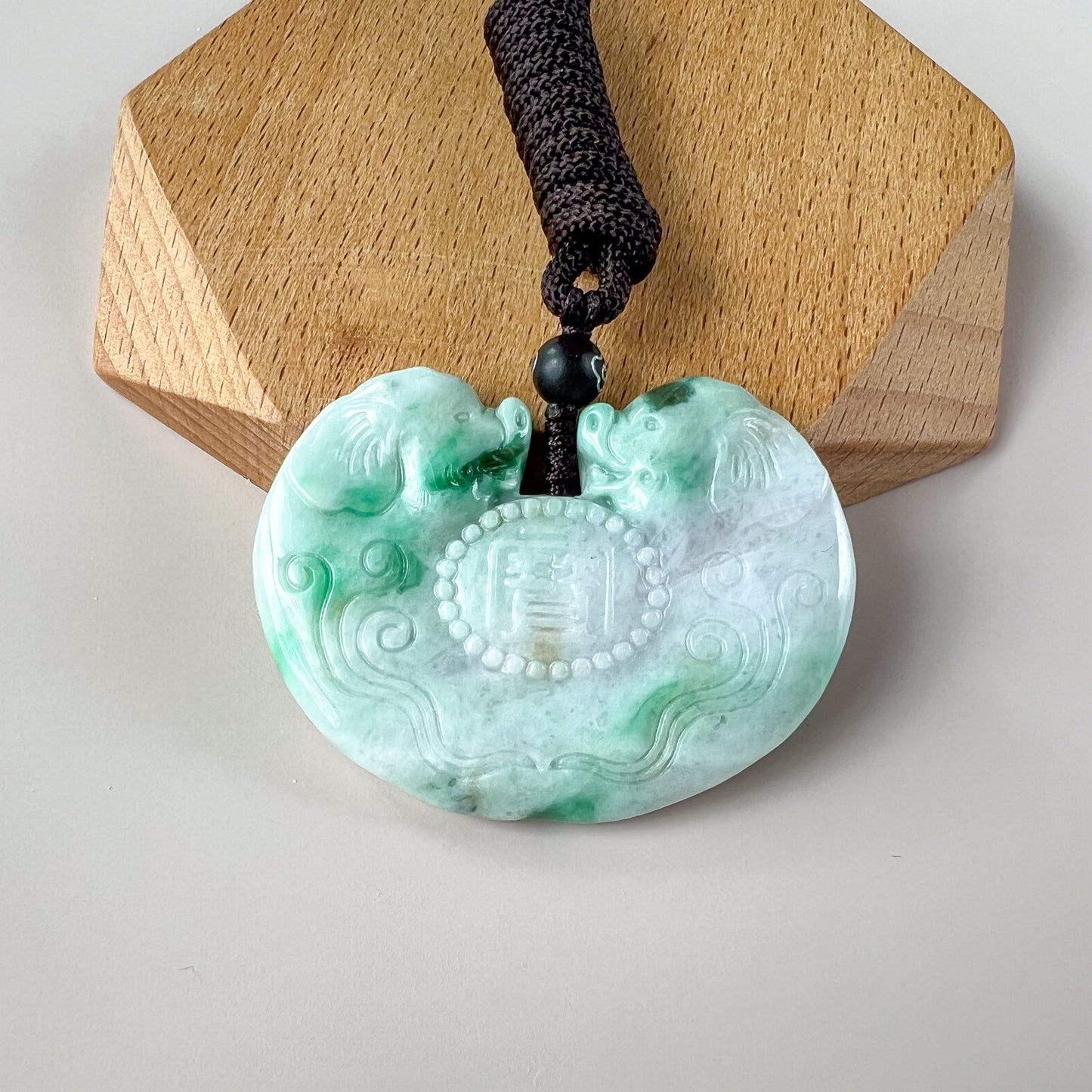 Twin Treasure Boar Pig Zodiac Jade Pendant, Jadeite Jade Pendant, YJ-0522-0395581