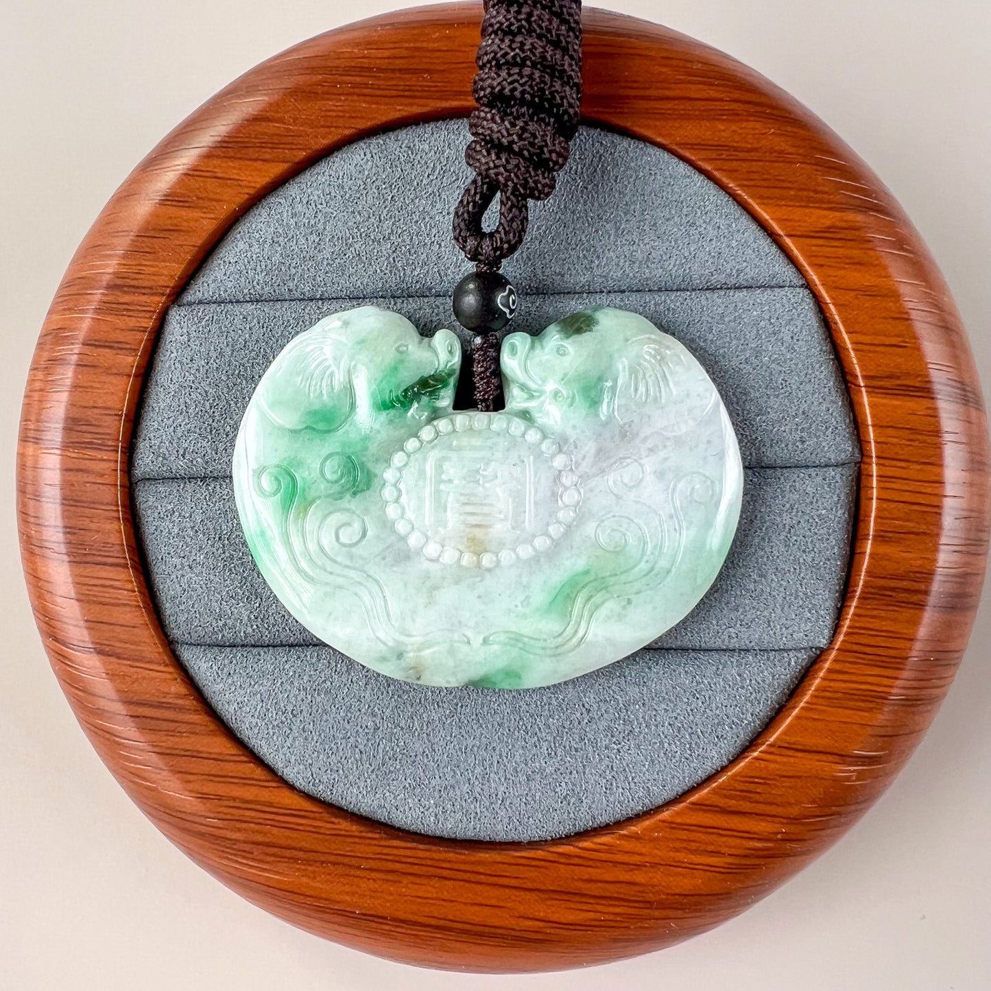 Twin Treasure Boar Pig Zodiac Jade Pendant, Jadeite Jade Pendant, YJ-0522-0395581