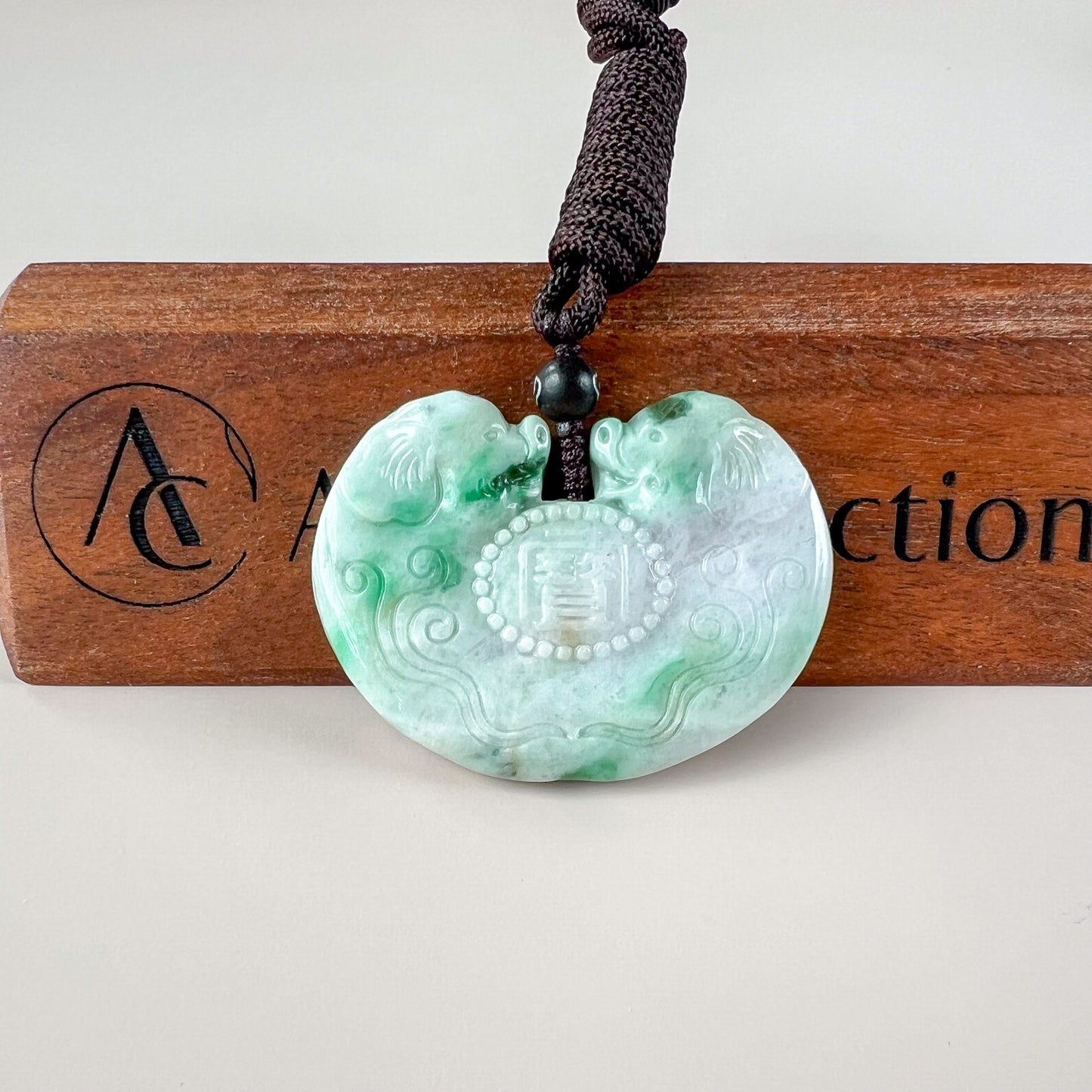 Twin Treasure Boar Pig Zodiac Jade Pendant, Jadeite Jade Pendant, YJ-0522-0395581