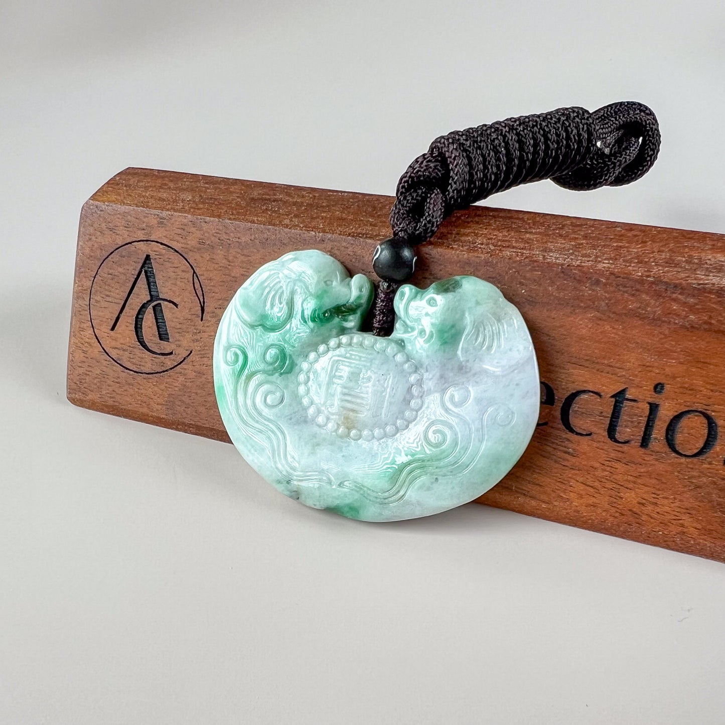 Twin Treasure Boar Pig Zodiac Jade Pendant, Jadeite Jade Pendant, YJ-0522-0395581