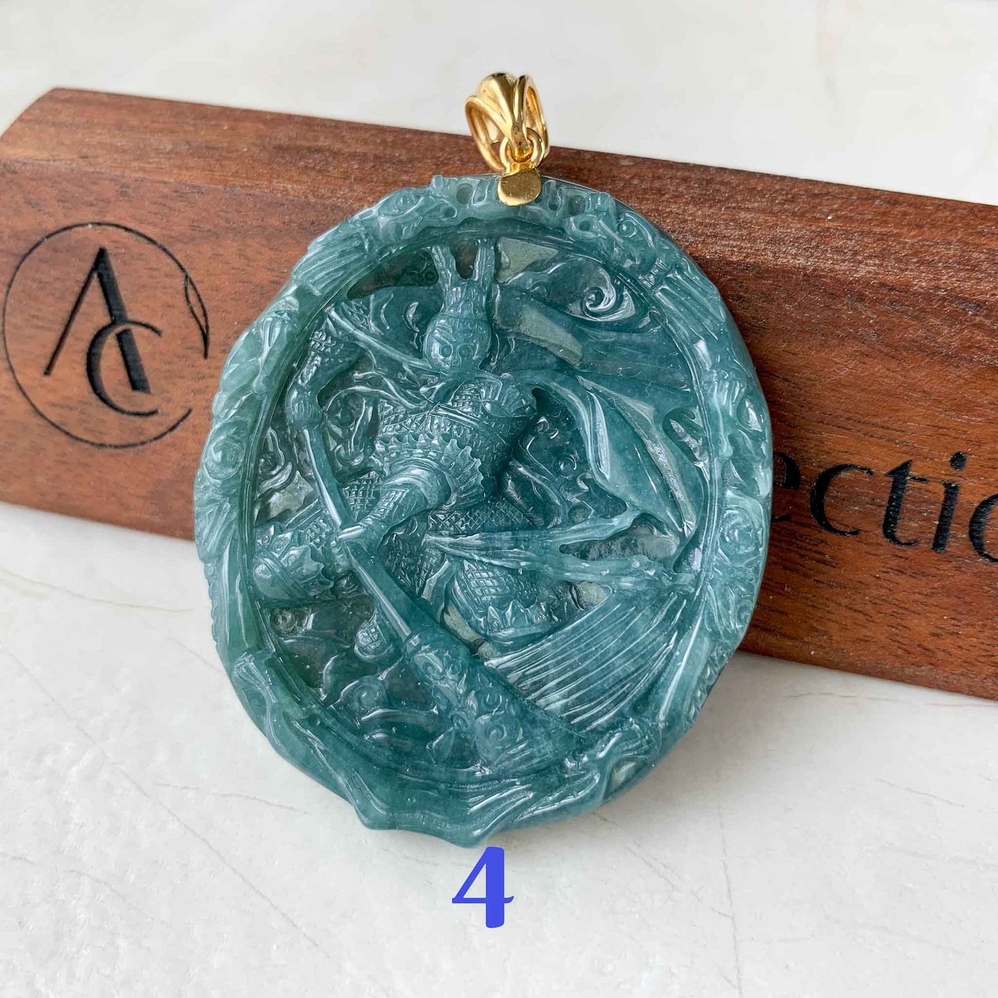Blue Green Jadeite Jade Monkey King with 18K Gold Pendant, Sun Wu Kong, 孙悟空, Chinese Zodiac Carved, XZG-0423-1684022066