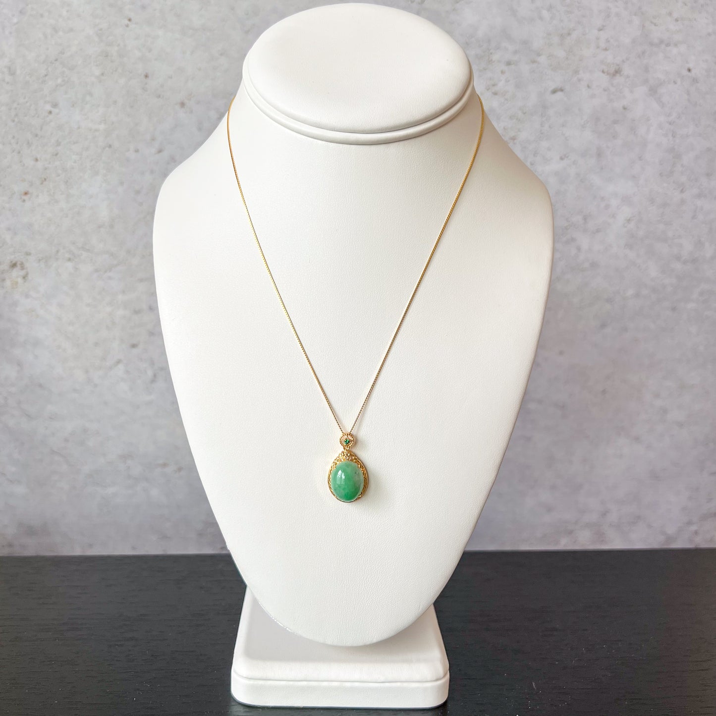 Green Serenity Jade Pendant with 18K Solid Gold, Jadeite Jade Cabochon Pendant, QY-0921-1749838676