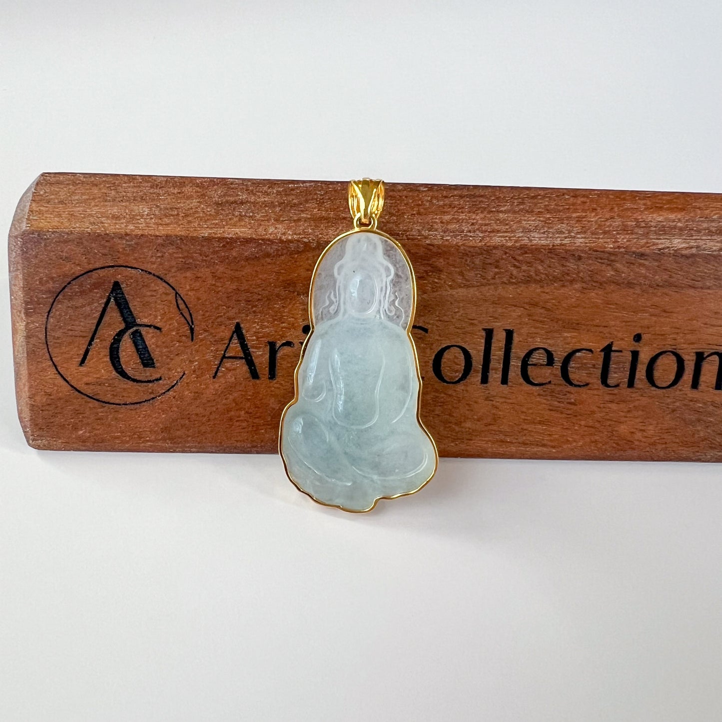 Ice Jadeite Jade Guan Yin Avalokiteshvara, Hand Carved Pendant with 18K Solid Gold, Guanyin, 观音,Lady Buddha, BH-0123-1700117786