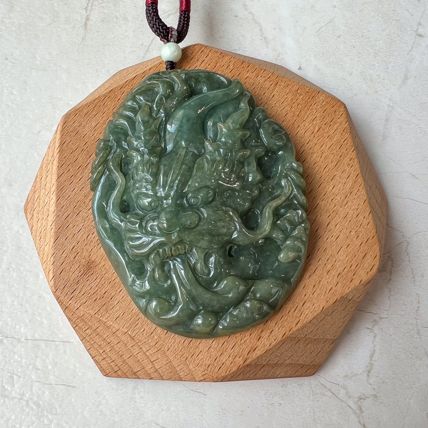 Very Large Jadeite Jade Dragon Chinese Zodiac Hand Carved Pendant Necklace, YJ-0321-0339631