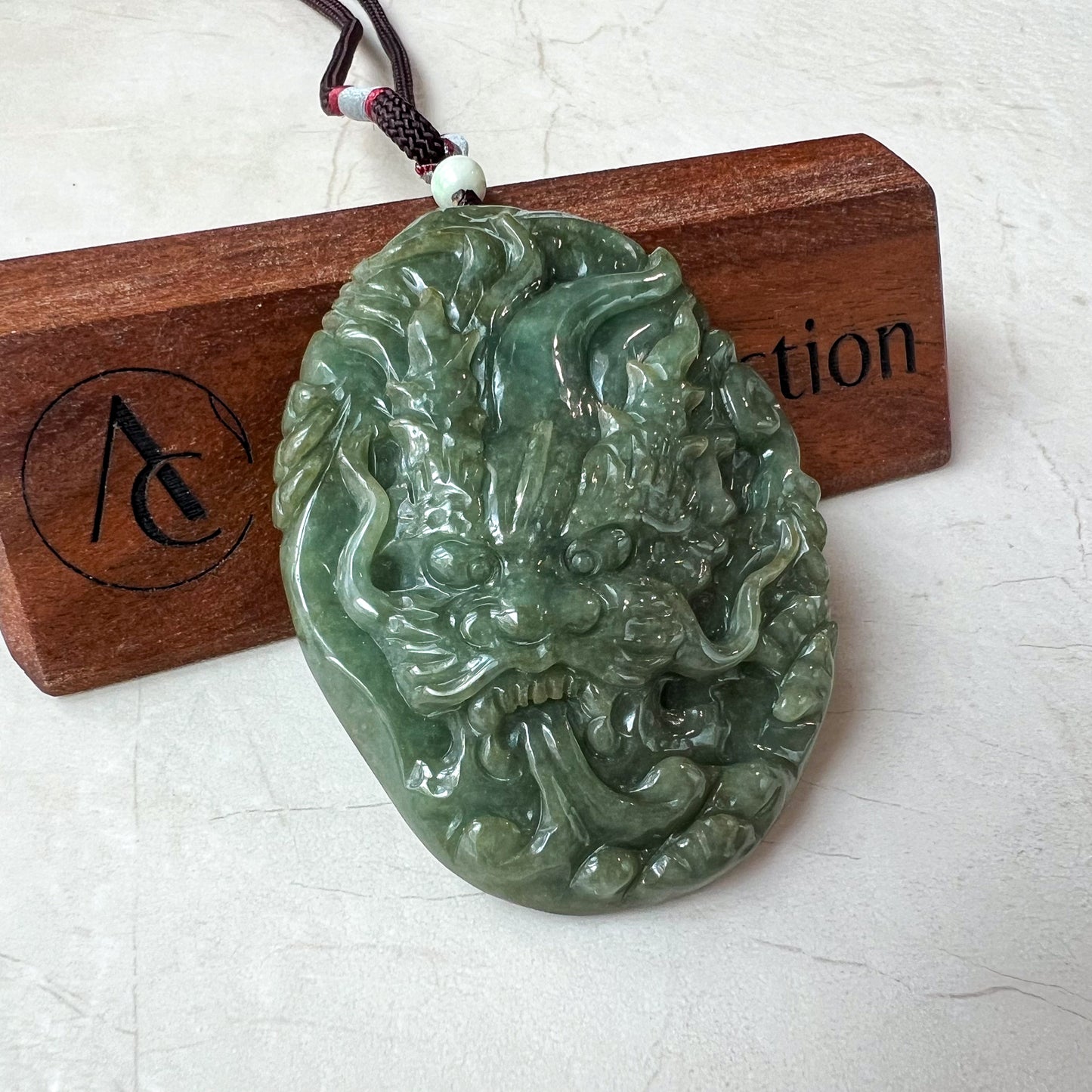 Very Large Jadeite Jade Dragon Chinese Zodiac Hand Carved Pendant Necklace, YJ-0321-0339631