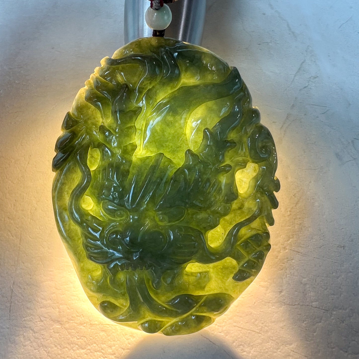 Very Large Jadeite Jade Dragon Chinese Zodiac Hand Carved Pendant Necklace, YJ-0321-0339631