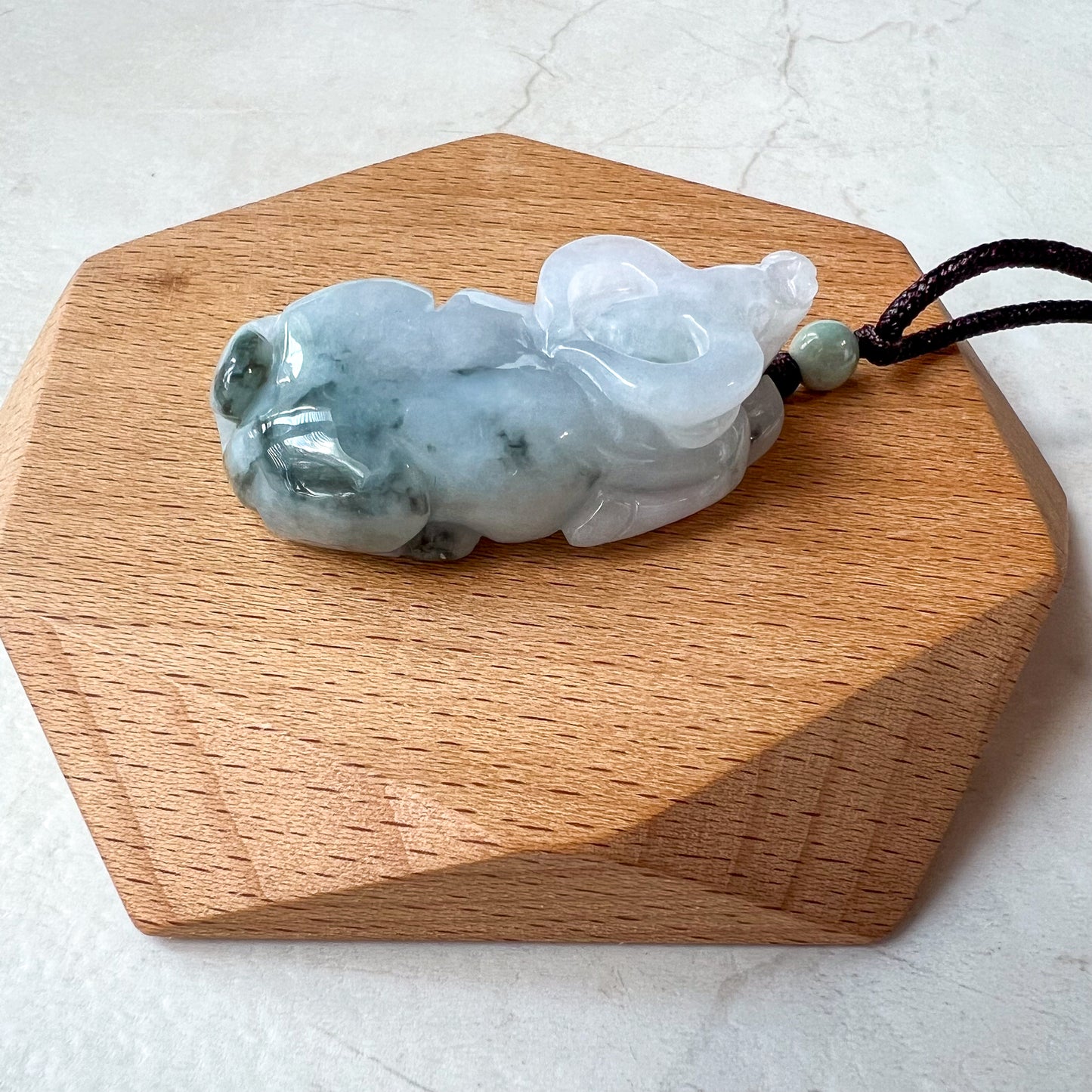 Large Jadeite Jade Ox Bull Cow Chinese Zodiac Red Carved Necklace (Right), YJ-0321-0421850