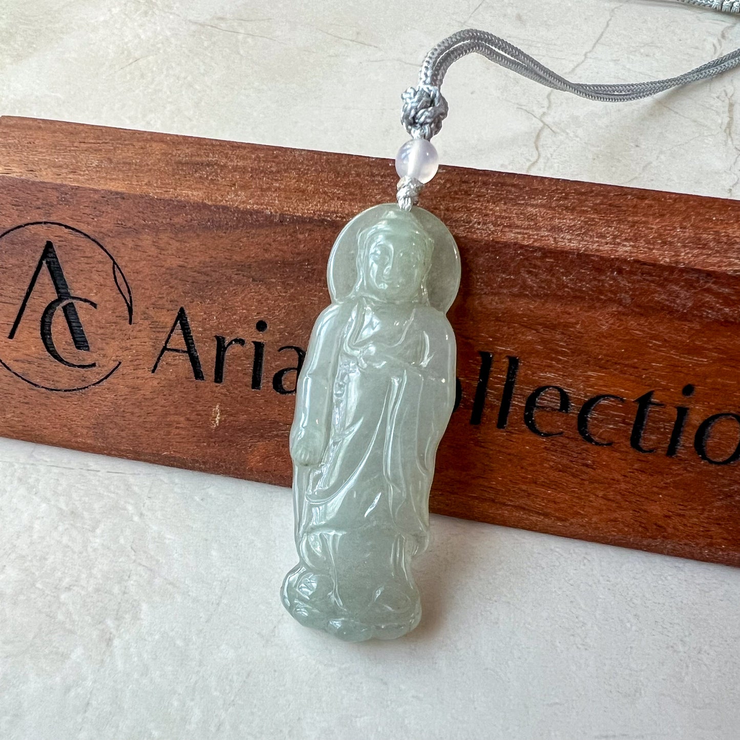 Jadeite Jade Standing Amitabha, Amida, 阿弥陀佛, Carved Pendant Necklace, YJ-0621-0389201