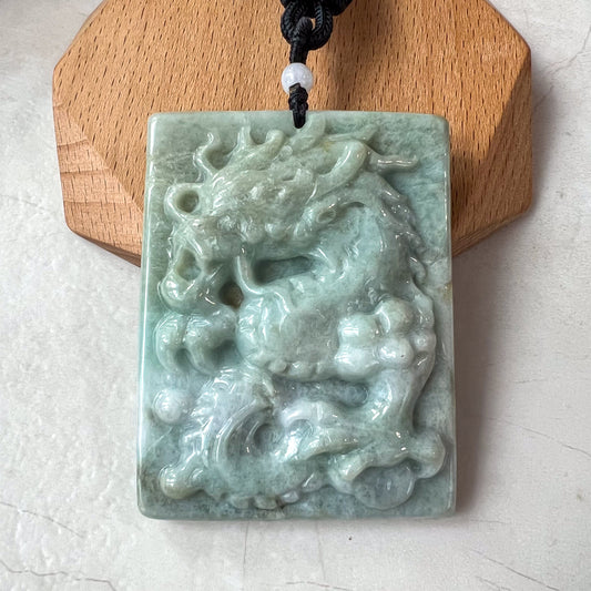 Large Jadeite Jade Dragon Chinese Zodiac Hand Carved Pendant Necklace, YJ-0321-0326620-2