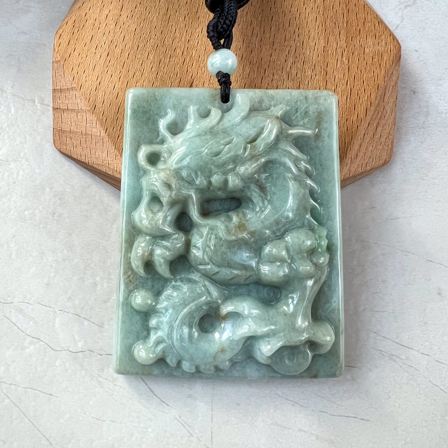 Large Jadeite Jade Dragon Chinese Zodiac Hand Carved Pendant Necklace, YJ-0321-0326620-1