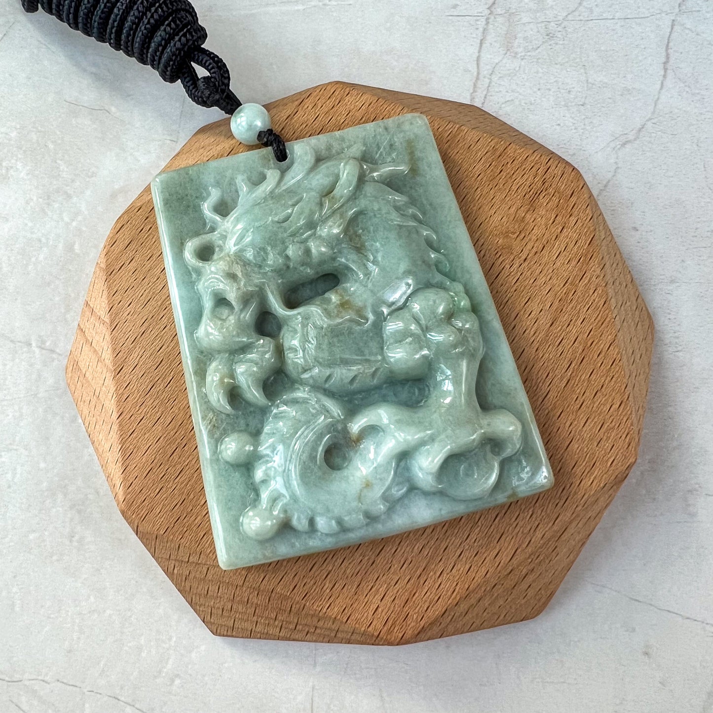 Large Jadeite Jade Dragon Chinese Zodiac Hand Carved Pendant Necklace, YJ-0321-0326620-1