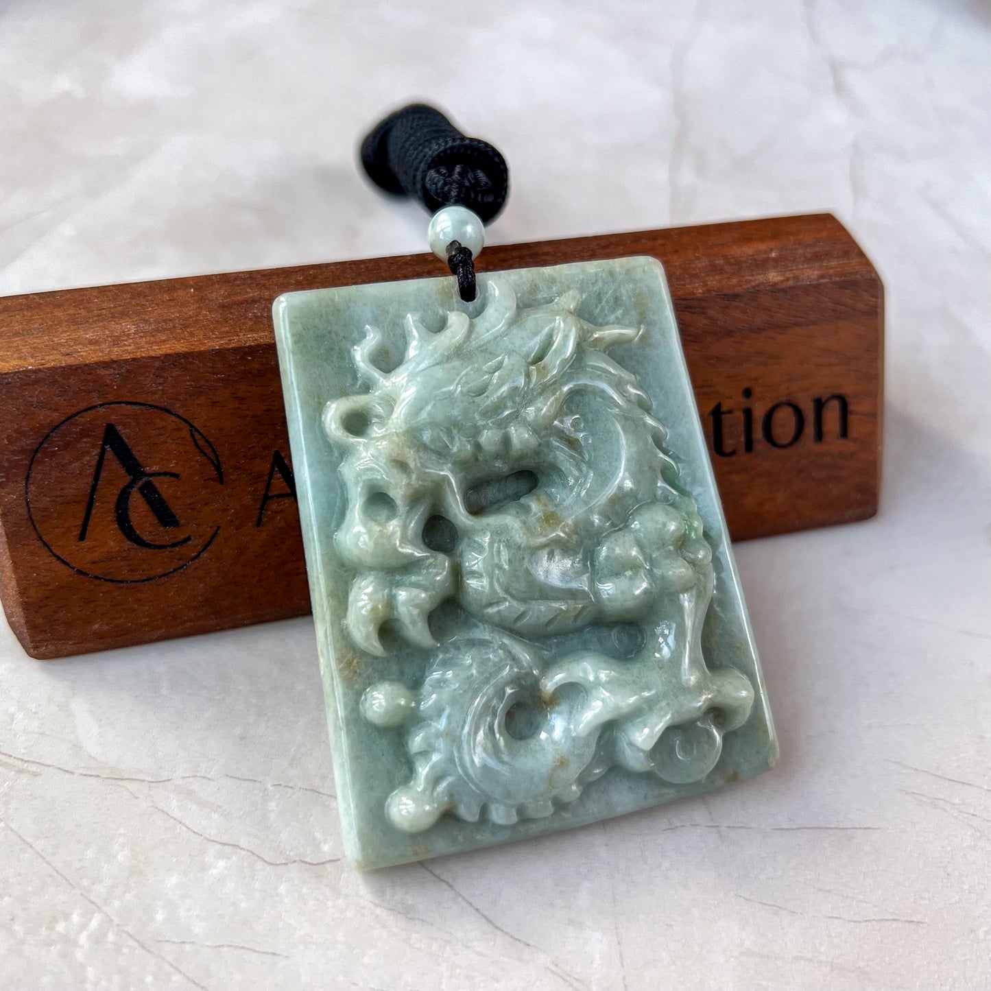 Large Jadeite Jade Dragon Chinese Zodiac Hand Carved Pendant Necklace, YJ-0321-0326620-1