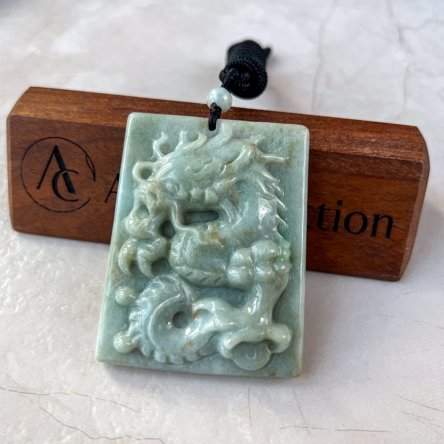 Large Jadeite Jade Dragon Chinese Zodiac Hand Carved Pendant Necklace, YJ-0321-0326620-1