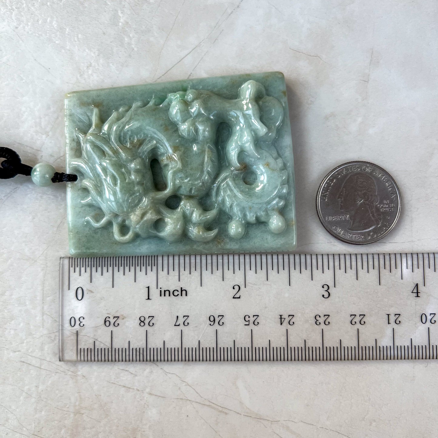 Large Jadeite Jade Dragon Chinese Zodiac Hand Carved Pendant Necklace, YJ-0321-0326620-1