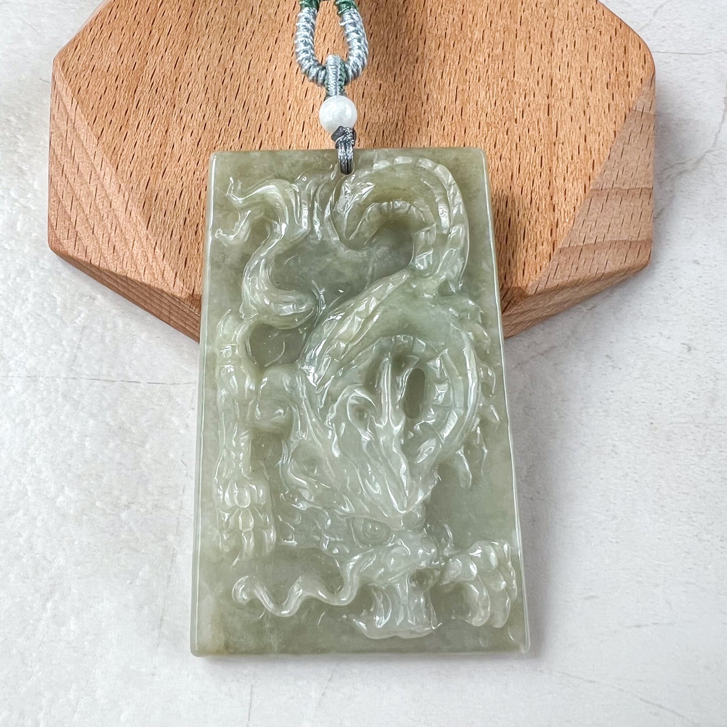 Jadeite Jade Dragon Chinese Zodiac Hand Carved Pendant Necklace, YJ-0321-0339672