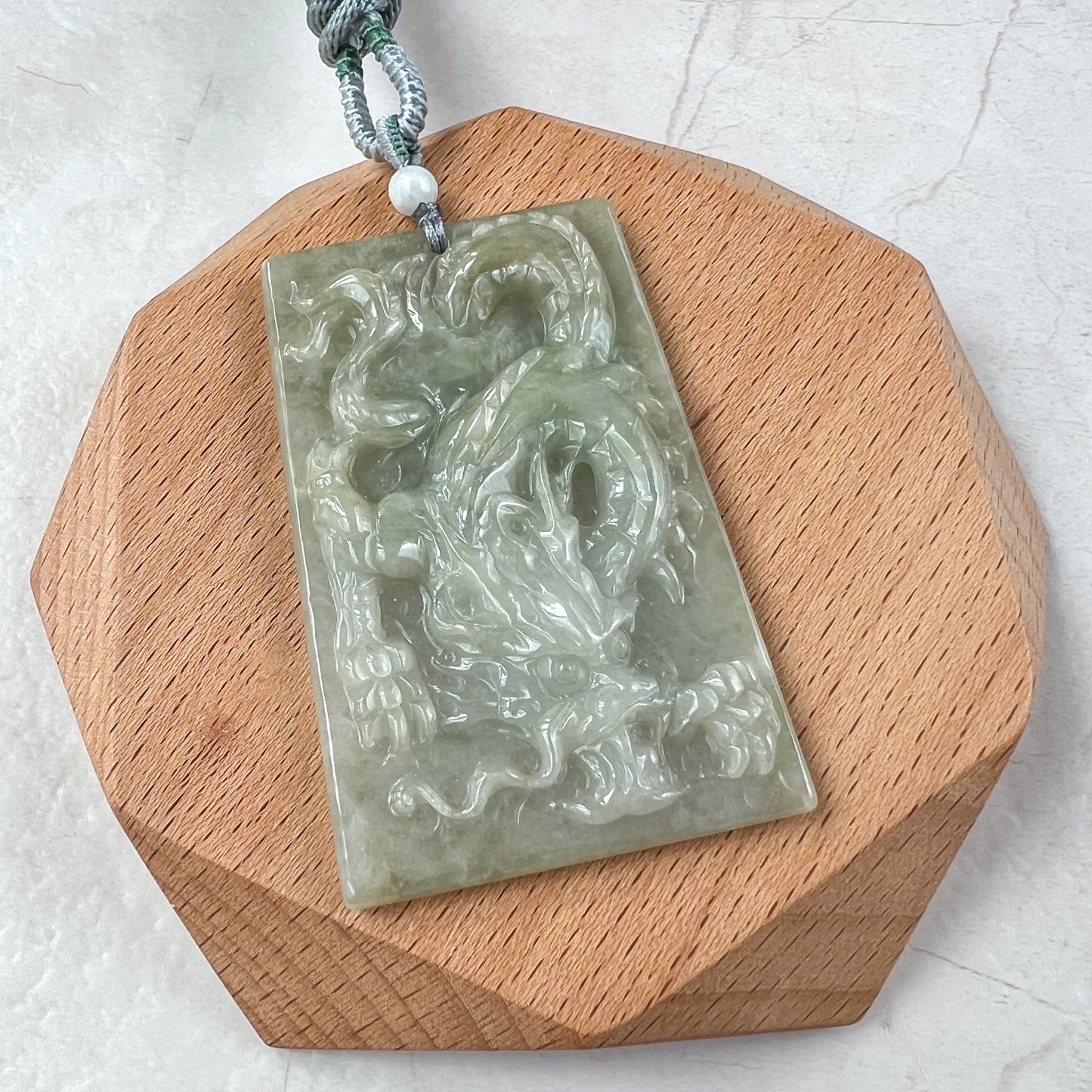 Jadeite Jade Dragon Chinese Zodiac Hand Carved Pendant Necklace, YJ-0321-0339672