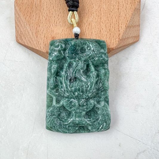 Green Jadeite Jade Dragon Chinese Zodiac Hand Carved Pendant Necklace, YJ-0321-0463722