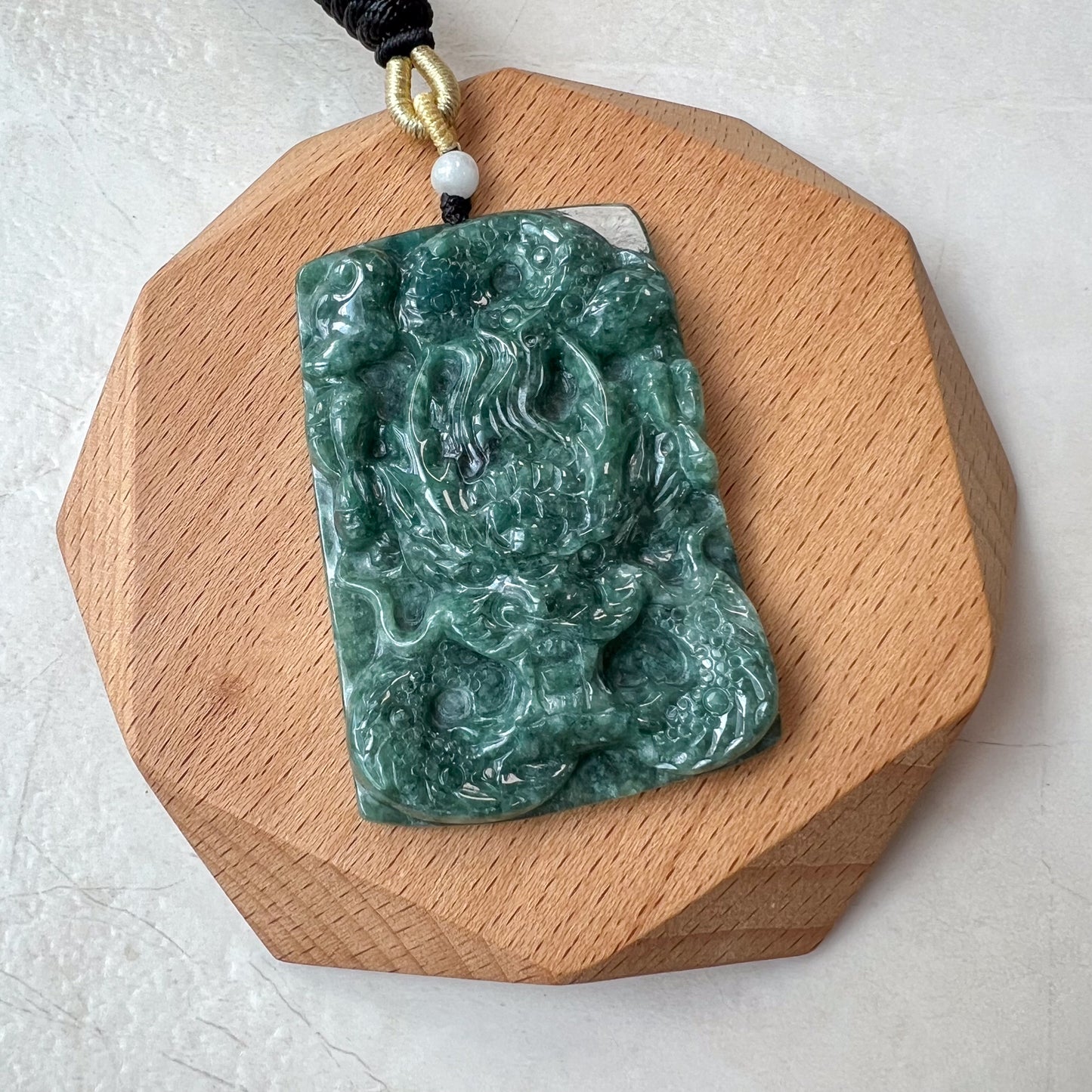 Green Jadeite Jade Dragon Chinese Zodiac Hand Carved Pendant Necklace, YJ-0321-0463722