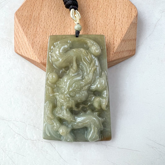 Jadeite Jade Dragon Chinese Zodiac Hand Carved Pendant Necklace, YJ-0321-0463702