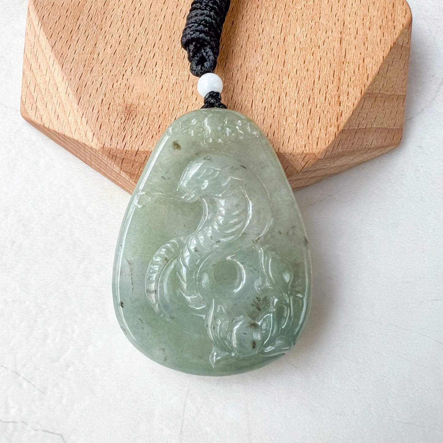 Jadeite Jade Snake Chinese Zodiac Carved Pendant Necklace, YJ-0321-0323363