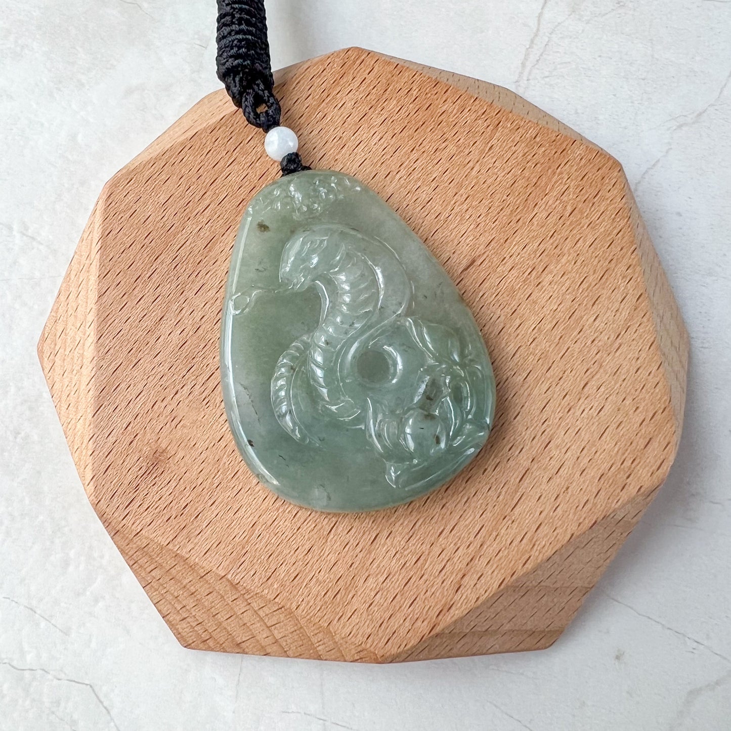 Jadeite Jade Snake Chinese Zodiac Carved Pendant Necklace, YJ-0321-0323363