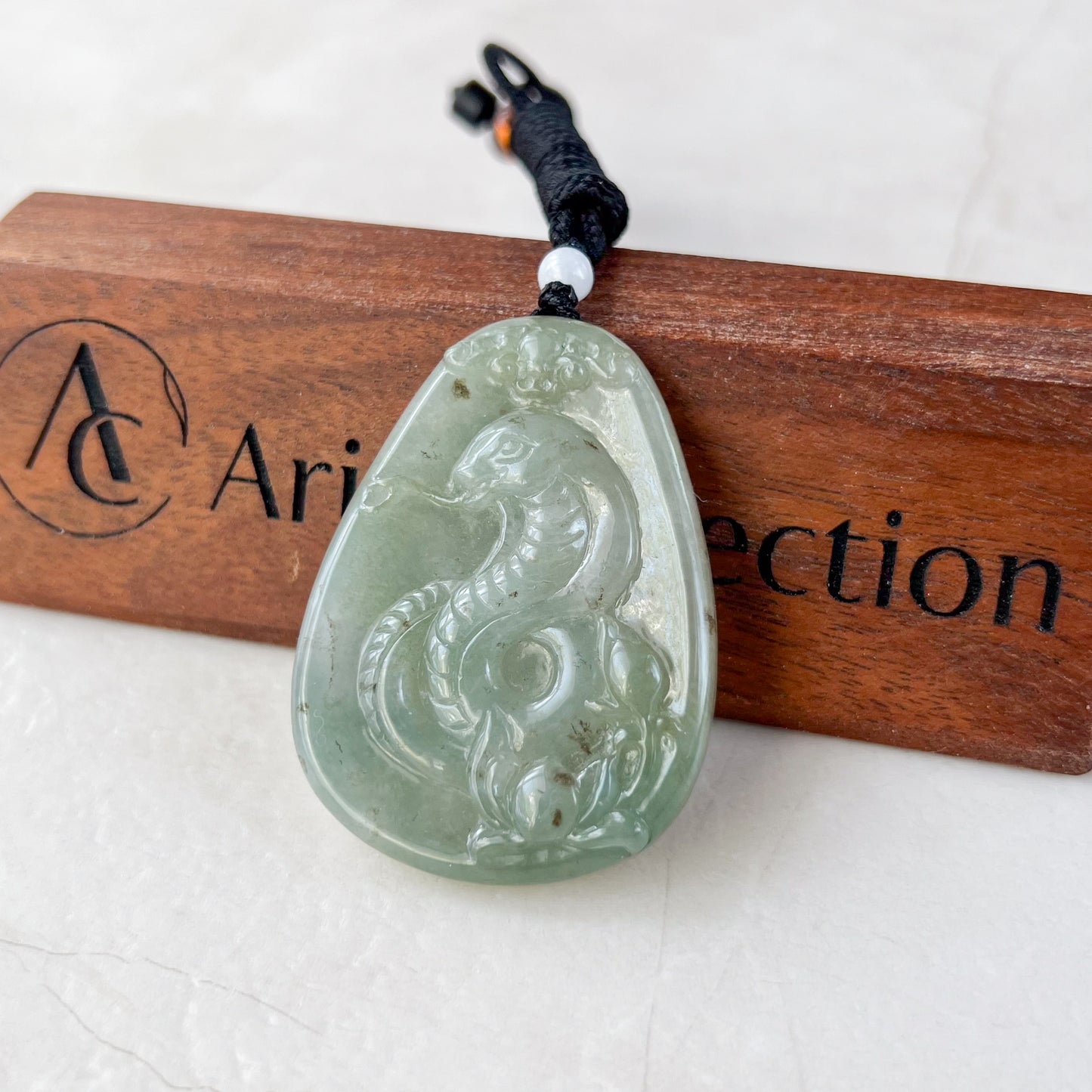 Jadeite Jade Snake Chinese Zodiac Carved Pendant Necklace, YJ-0321-0323363