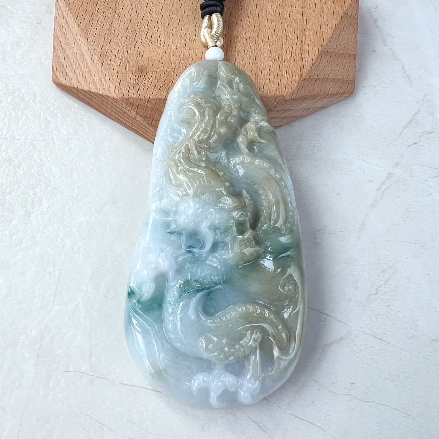 Large Jadeite Jade Dragon Chinese Zodiac Hand Carved Pendant Necklace, YJ-0321-0330053