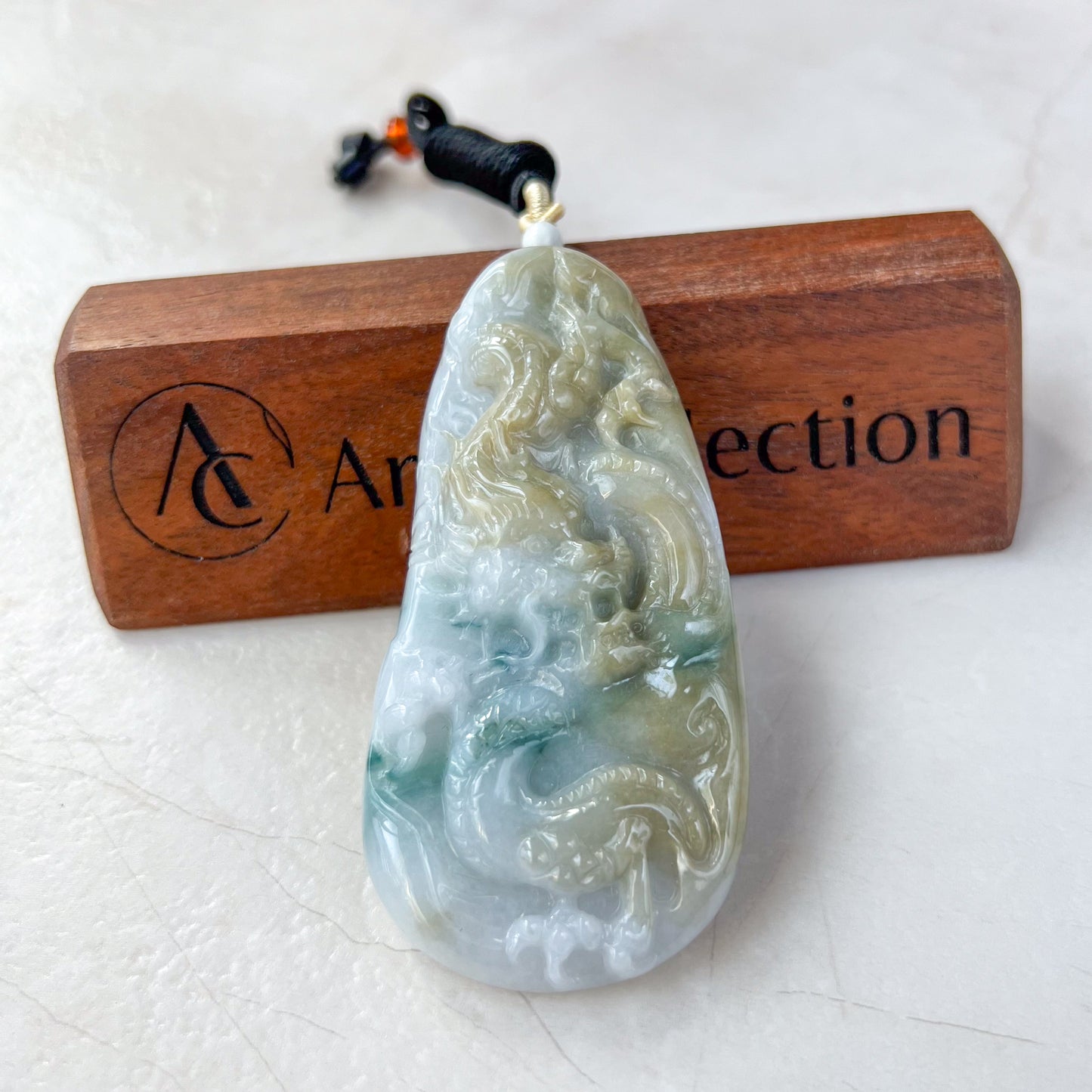 Large Jadeite Jade Dragon Chinese Zodiac Hand Carved Pendant Necklace, YJ-0321-0330053