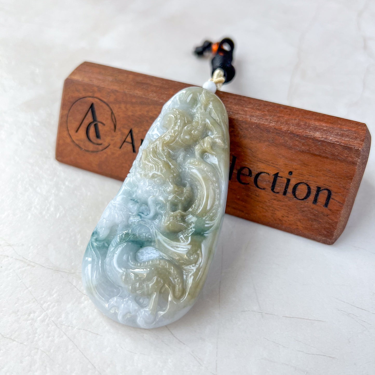 Large Jadeite Jade Dragon Chinese Zodiac Hand Carved Pendant Necklace, YJ-0321-0330053