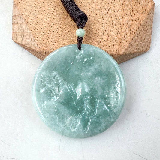 Jadeite Jade Landscape Mountain Forest River Scenery Hand Carved Pendant Necklace, YJ-0321-0330043