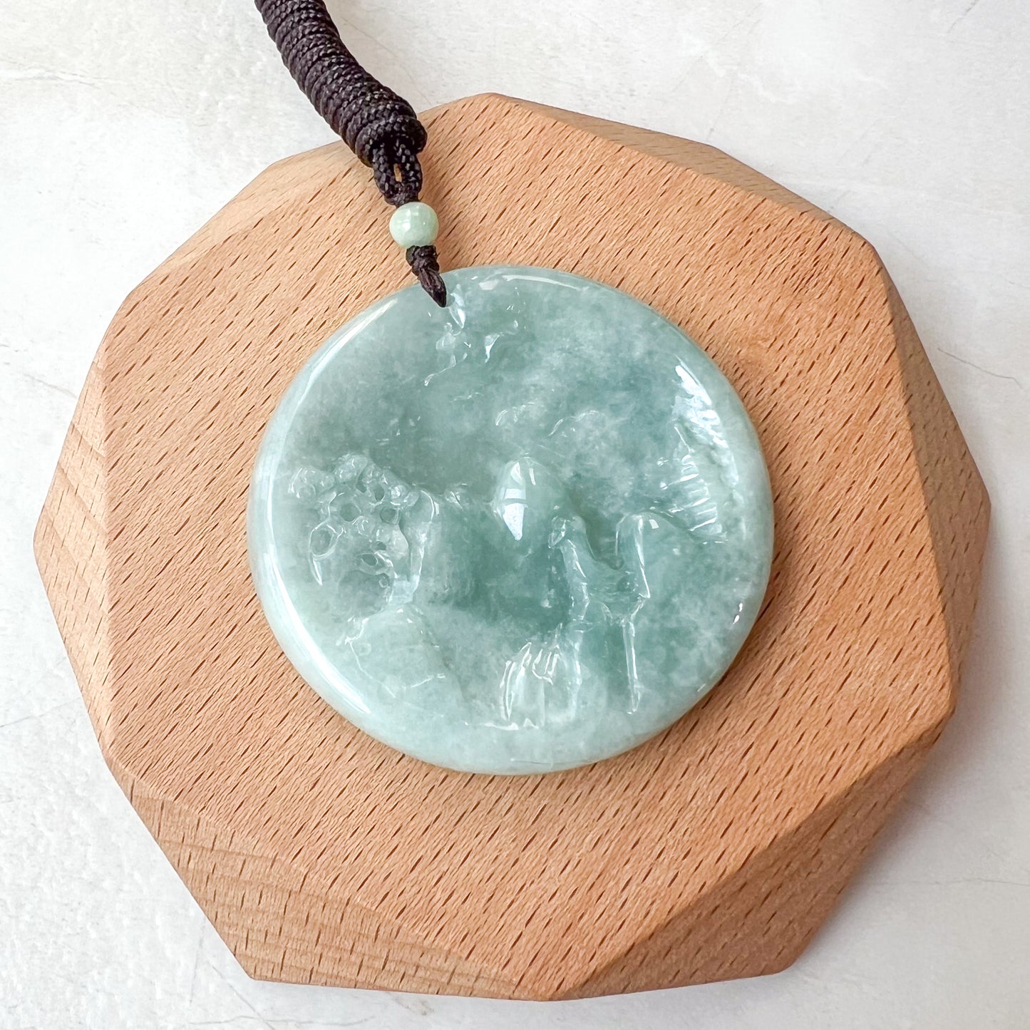 Jadeite Jade Landscape Mountain Forest River Scenery Hand Carved Pendant Necklace, YJ-0321-0330043