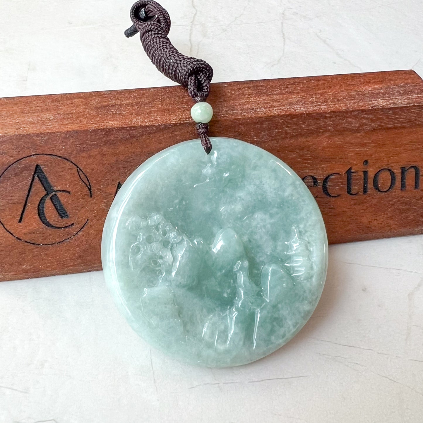 Jadeite Jade Landscape Mountain Forest River Scenery Hand Carved Pendant Necklace, YJ-0321-0330043