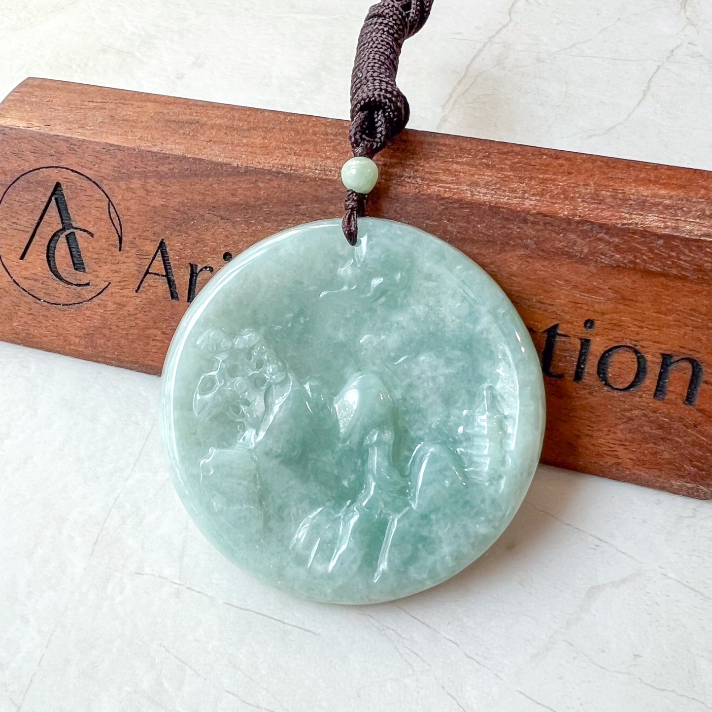 Jadeite Jade Landscape Mountain Forest River Scenery Hand Carved Pendant Necklace, YJ-0321-0330043