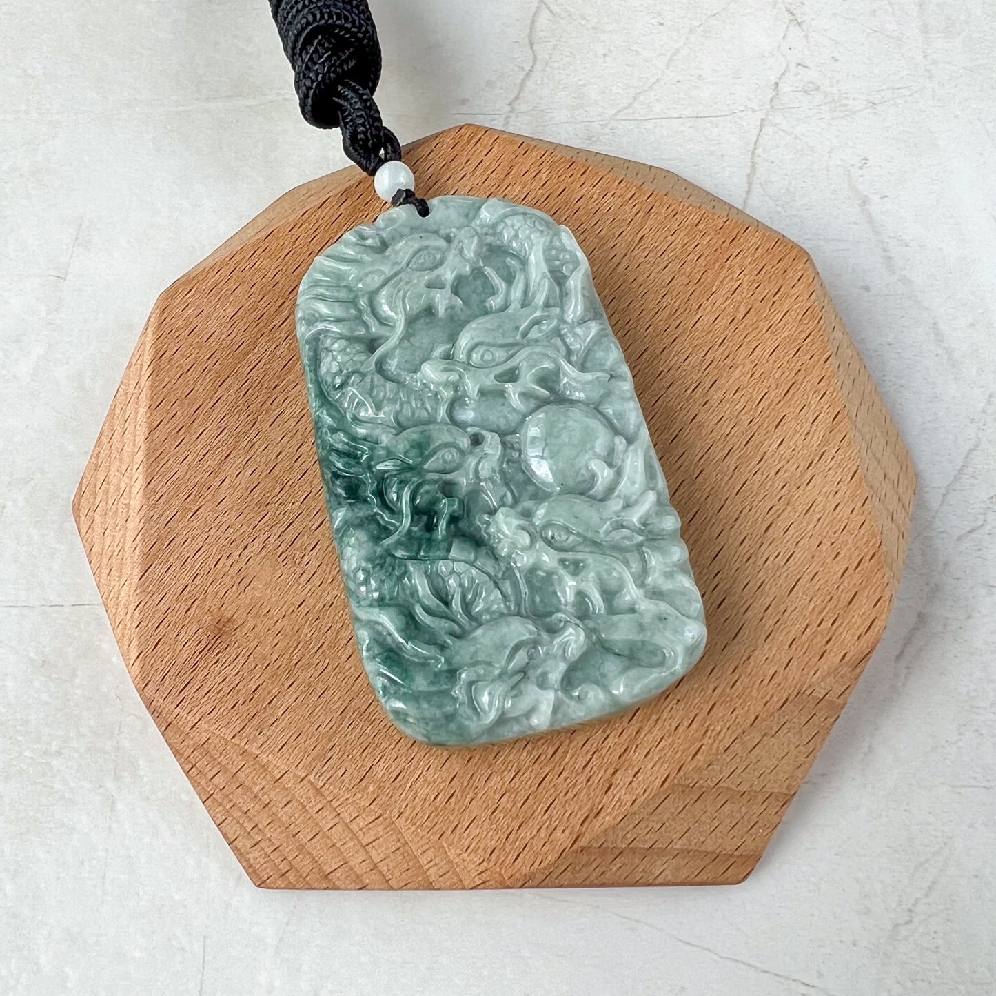 9 Dragon Jadeite Jade Chinese Zodiac Hand Carved Pendant Necklace, YJ-0321-0337442-2