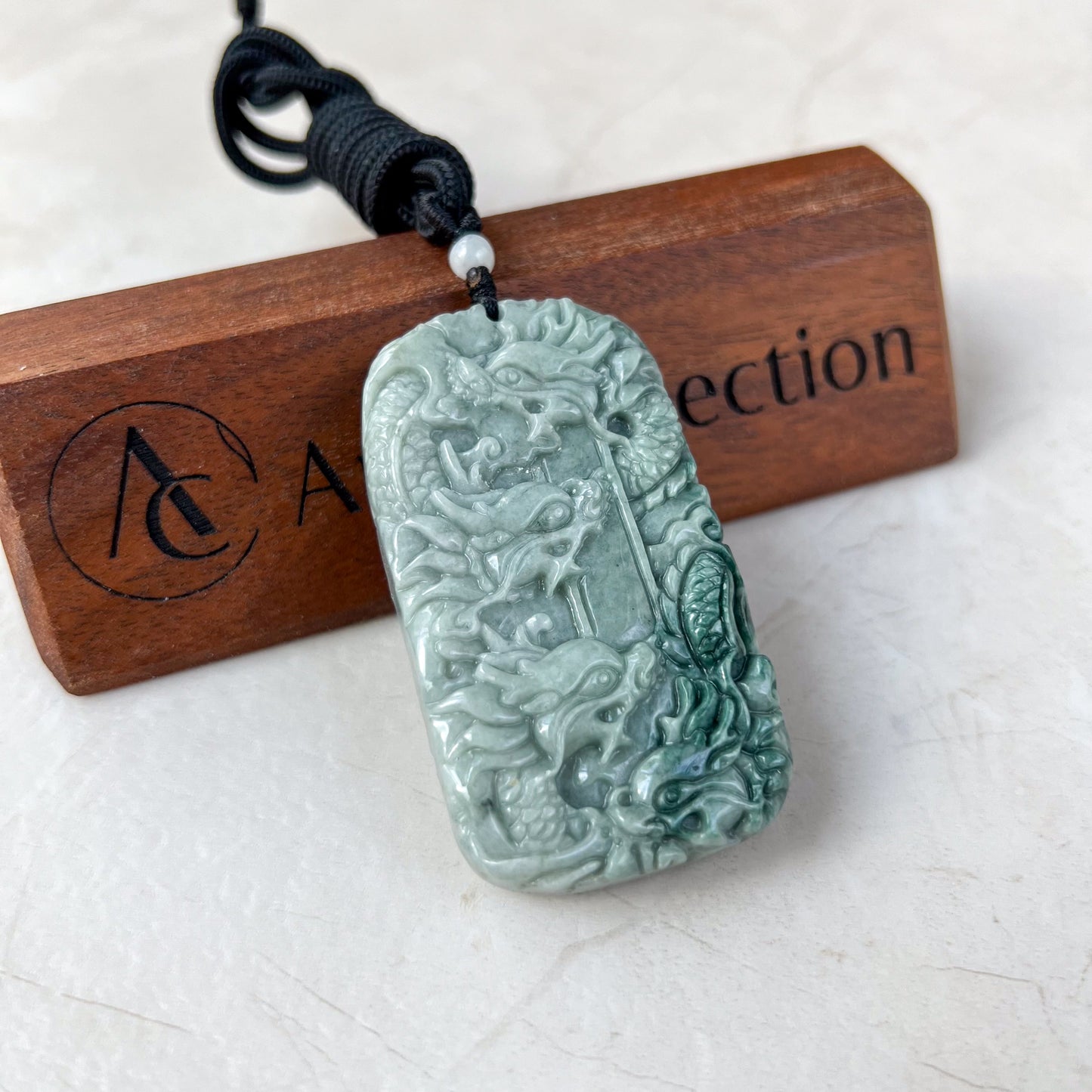 9 Dragon Jadeite Jade Chinese Zodiac Hand Carved Pendant Necklace, YJ-0321-0337442-2