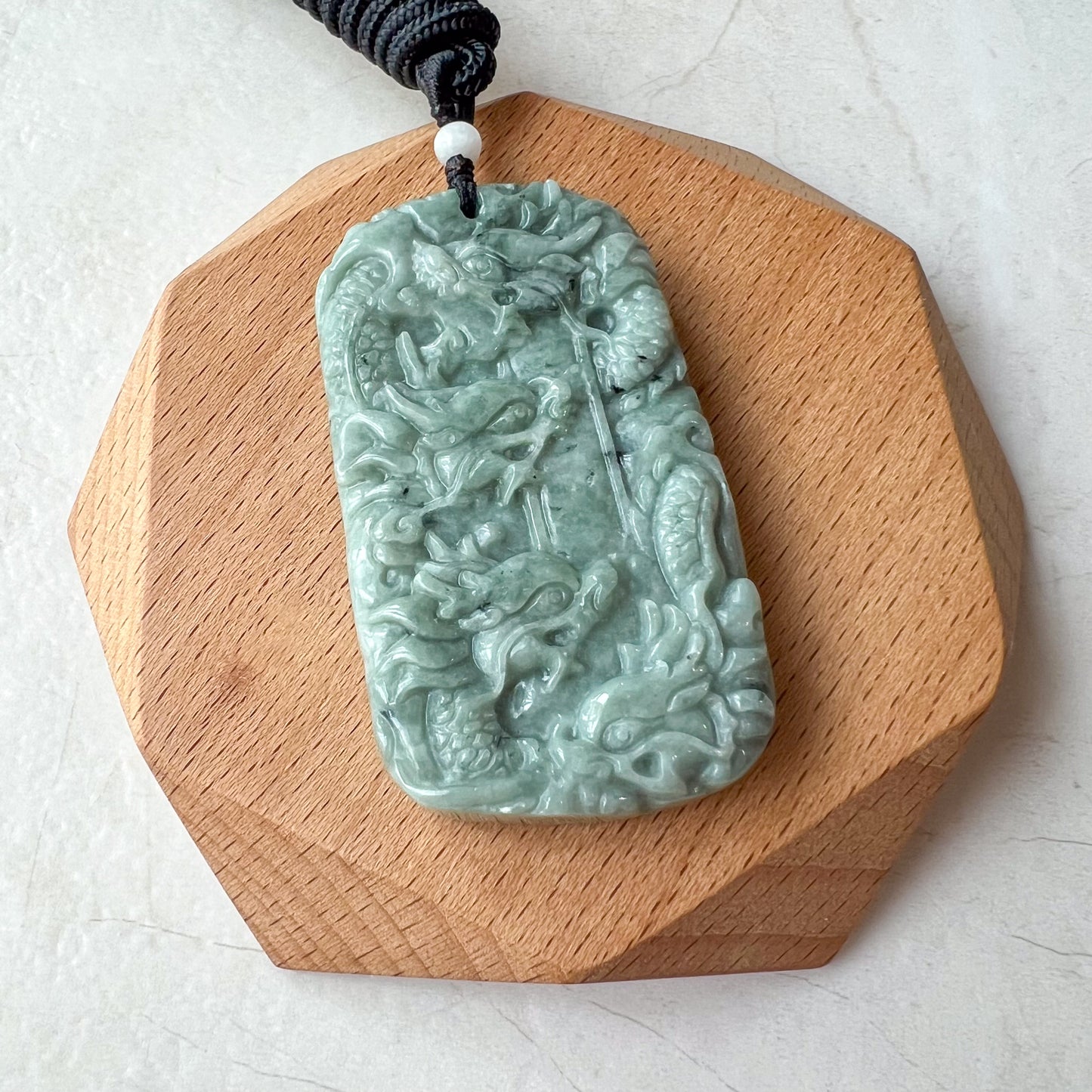 9 Dragon Jadeite Jade Chinese Zodiac Hand Carved Pendant Necklace, YJ-0321-0337442-1