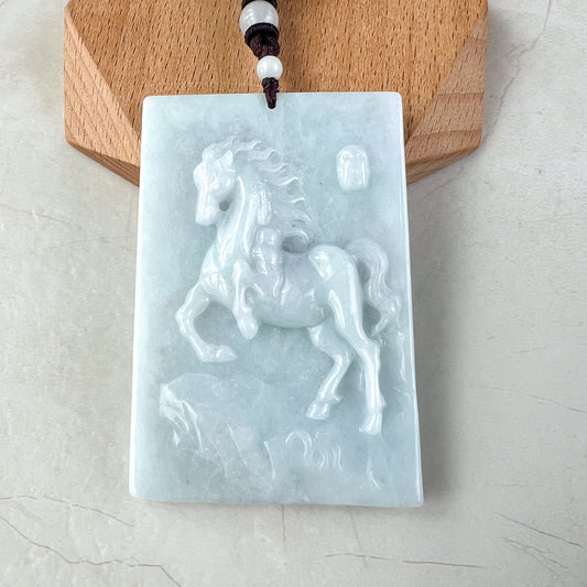 Large Horse Jade Jadeite Chinese Zodiac Carved Pendant Necklace, YJ-0321-0330675