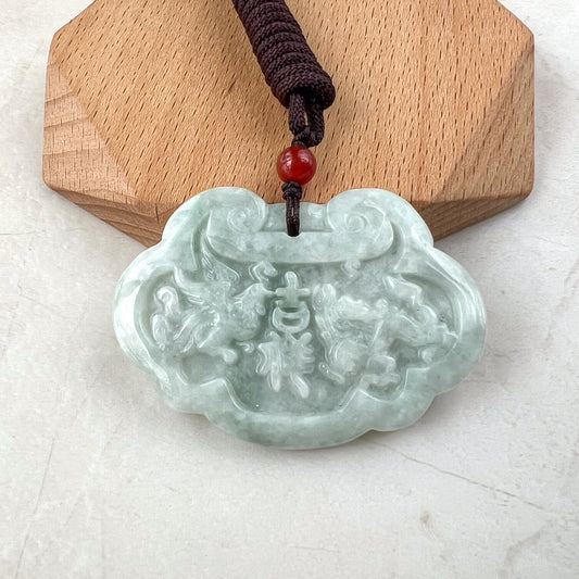 Large Jadeite Jade Longevity Lock Carved Necklace, 长命锁, YJ-0321-0396542