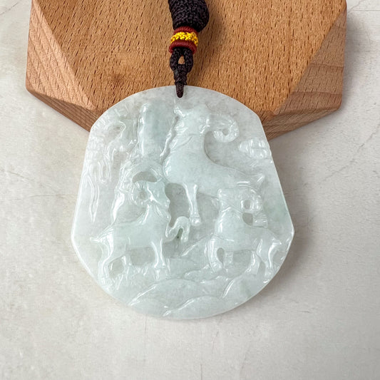 Jadeite Jade Sheep Goat Ram Chinese Zodiac Carved Pendant Necklace, YJ-0321-0466115