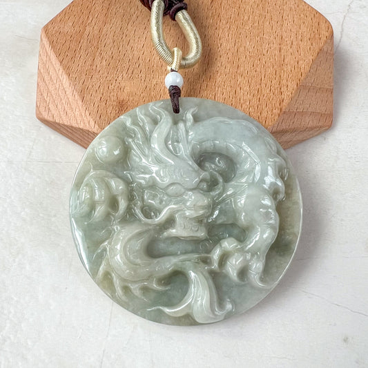 Jadeite Jade Dragon Chinese Zodiac Hand Carved Pendant Necklace, YJ-0321-0442954