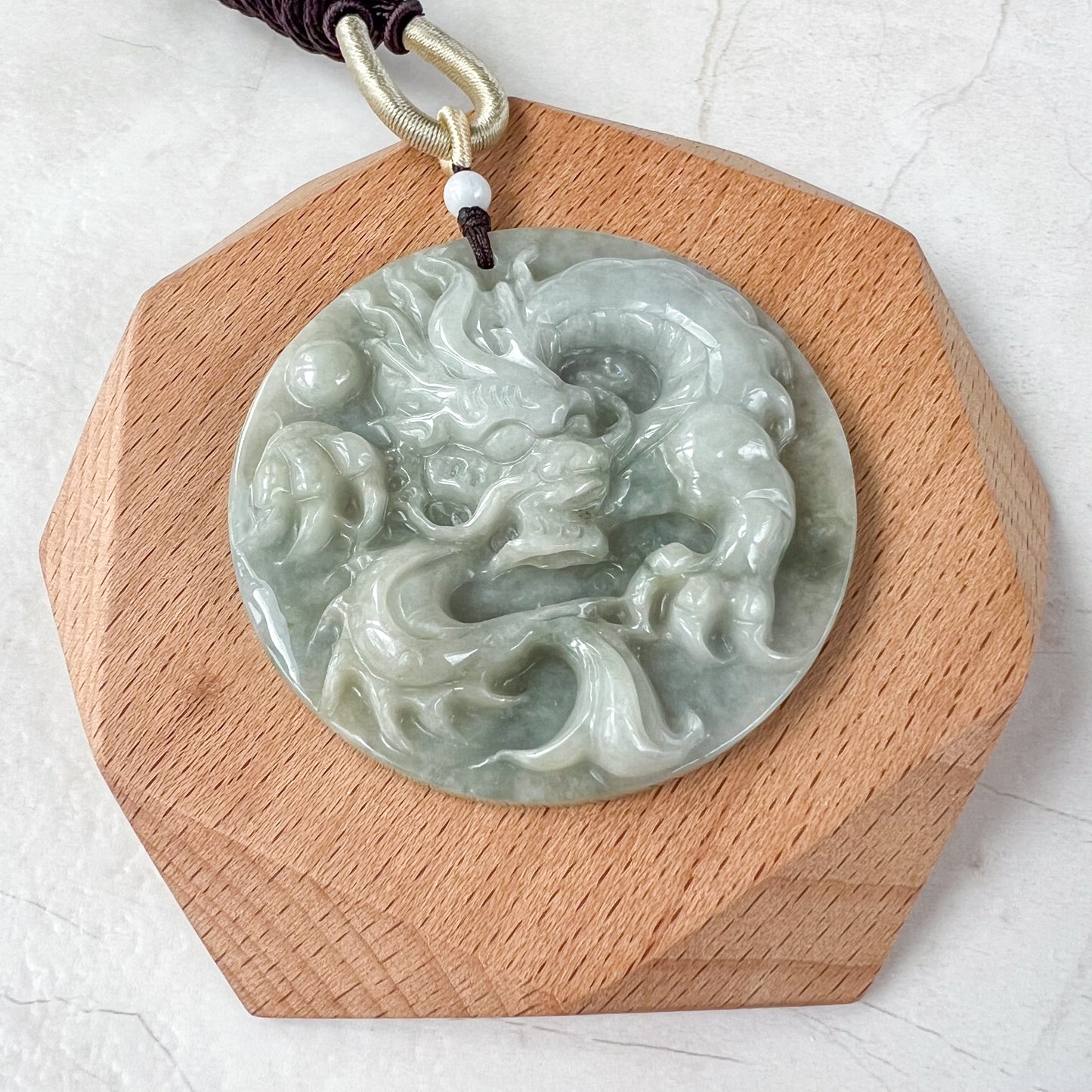 Jadeite Jade Dragon Chinese Zodiac Hand Carved Pendant Necklace, YJ-0321-0442954