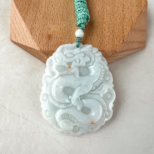 Jadeite Jade Dragon Chinese Zodiac Hand Carved Pendant Necklace, YJ-0321-0328593