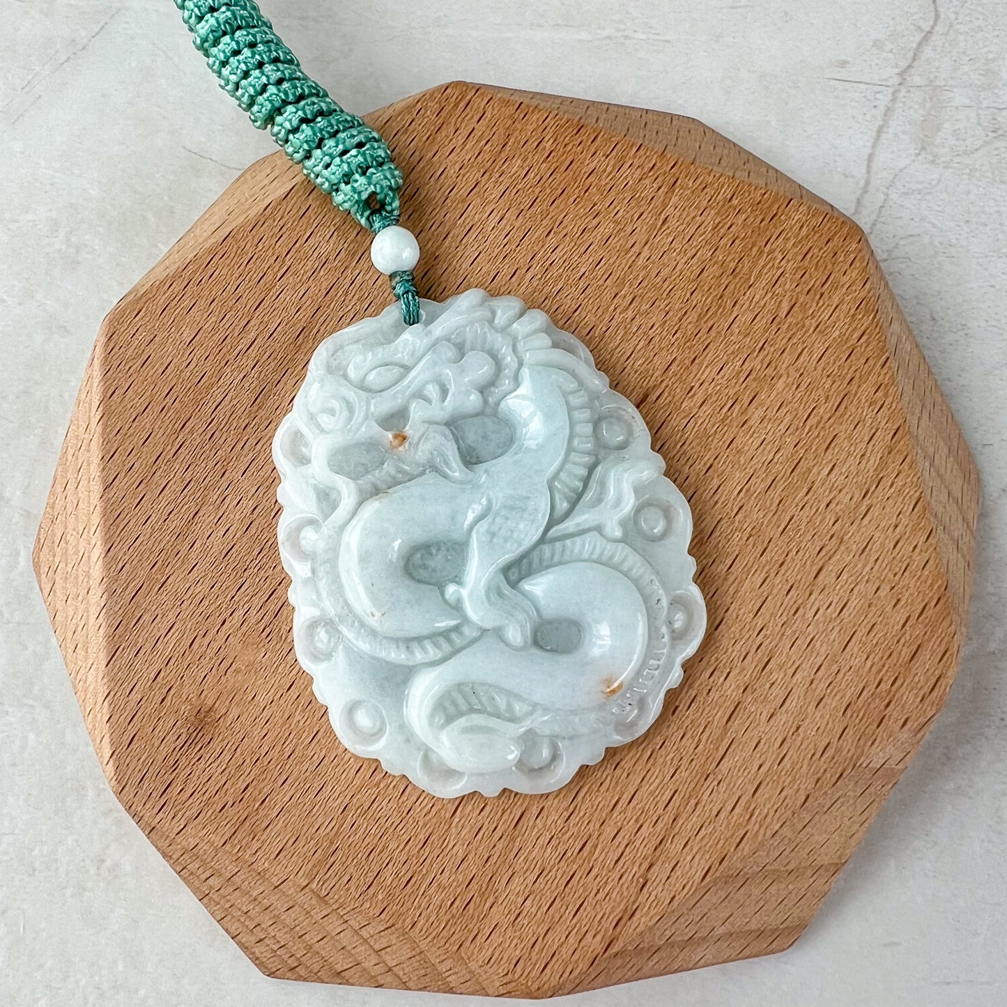 Jadeite Jade Dragon Chinese Zodiac Hand Carved Pendant Necklace, YJ-0321-0328593